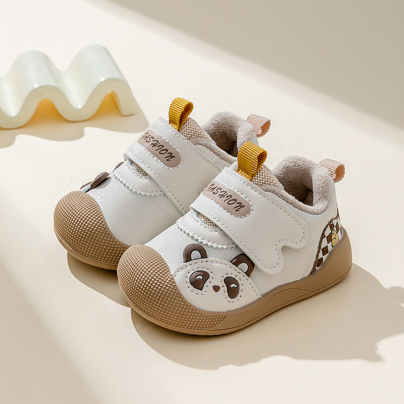 Zimske cipelice za bebe 2025, s fleec unutrašnjosti, mekana potplat, protuklizne, gornji dio od umjetne kože, Velcro zatvarač, unisex
