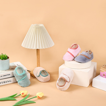 Pantofi-șosete pentru copii pentru uz interior, cu căptușeală din blană de iepure, groși, talie joasă, stil desen animat, pentru 12–36 de luni, iarnă primăvară toamnă, mențin căldura, rezistenți, șterg podeaua