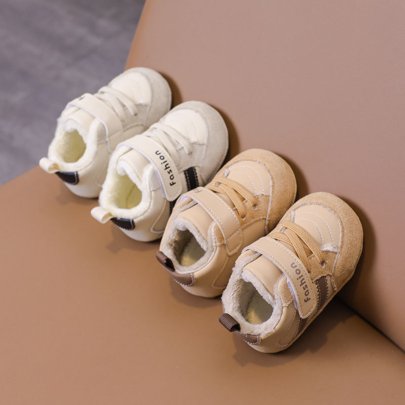 Pantofi pentru copii mici, unisex, iarnă, piele microfibră, antiderapant, călduți, Velcro, talpă groasă, 12–36 luni