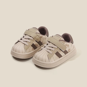 Shell-Toe dječje tenisice s Velcro kopčom, mek podplat, za učenje hodanja, proljeće-jesen, prugasti mikrovlaknasti materijal