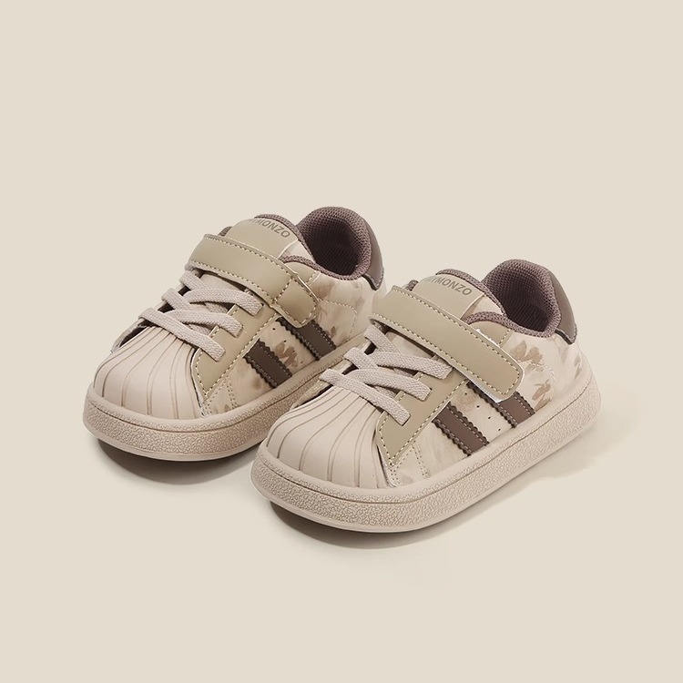 Shell-Toe dječje tenisice s Velcro kopčom, mek podplat, za učenje hodanja, proljeće-jesen, prugasti mikrovlaknasti materijal