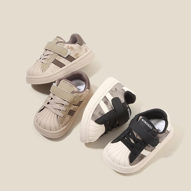 Shell-Toe dječje tenisice s Velcro kopčom, mek podplat, za učenje hodanja, proljeće-jesen, prugasti mikrovlaknasti materijal