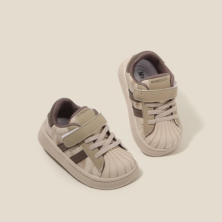 Shell-Toe dječje tenisice s Velcro kopčom, mek podplat, za učenje hodanja, proljeće-jesen, prugasti mikrovlaknasti materijal