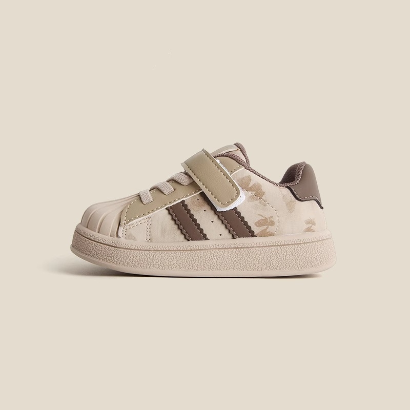 Shell-Toe dječje tenisice s Velcro kopčom, mek podplat, za učenje hodanja, proljeće-jesen, prugasti mikrovlaknasti materijal