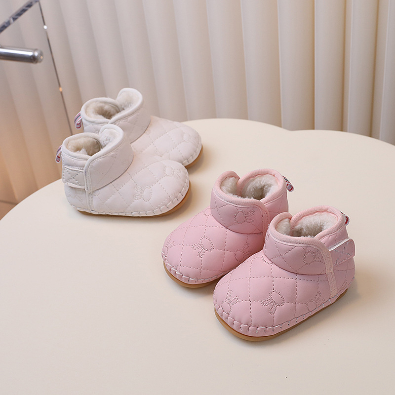 Pantofi pentru copii mici cu căptușeală din fleece, talpă moale și închidere Velcro (Unisex; Partea superioară: piele sintetică; Vârsta: 12–36 luni; Iarnă/Toamnă; Model cartoon)