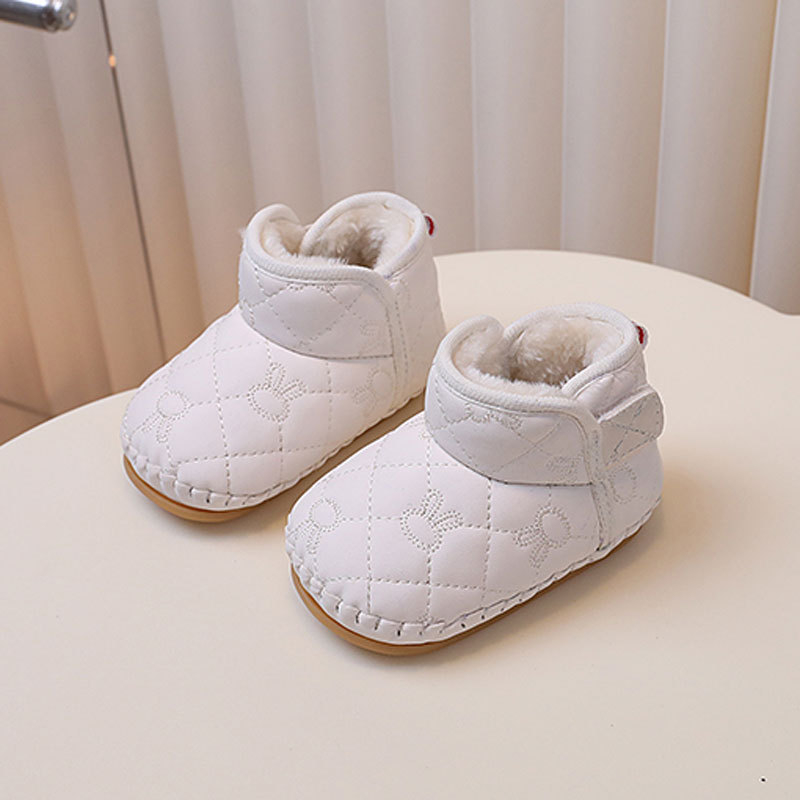 Pantofi pentru copii mici cu căptușeală din fleece, talpă moale și închidere Velcro (Unisex; Partea superioară: piele sintetică; Vârsta: 12–36 luni; Iarnă/Toamnă; Model cartoon)