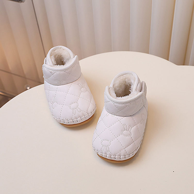 Pantofi pentru copii mici cu căptușeală din fleece, talpă moale și închidere Velcro (Unisex; Partea superioară: piele sintetică; Vârsta: 12–36 luni; Iarnă/Toamnă; Model cartoon)