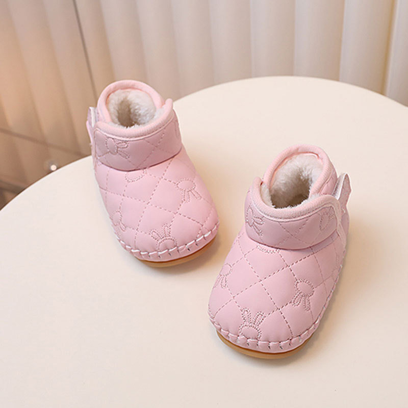 Pantofi pentru copii mici cu căptușeală din fleece, talpă moale și închidere Velcro (Unisex; Partea superioară: piele sintetică; Vârsta: 12–36 luni; Iarnă/Toamnă; Model cartoon)