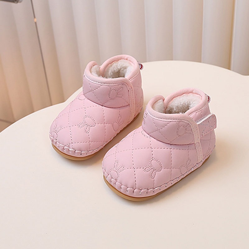 Pantofi pentru copii mici cu căptușeală din fleece, talpă moale și închidere Velcro (Unisex; Partea superioară: piele sintetică; Vârsta: 12–36 luni; Iarnă/Toamnă; Model cartoon)