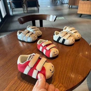 Dječje tenisice za dječake s mekanom podom, zimske tenisice na Velcro, niski gornji dio, Shell Toe stil, karikaturni dizajn s osmijehom, korejski stil, za 12–36 mjeseci