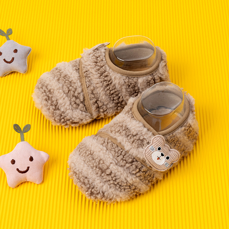 Baba beltéri cipő Velcro záródással, fleece bélés, meleg, csúszásmentes puha talppal, 12–36 hónapos korosztálynak
