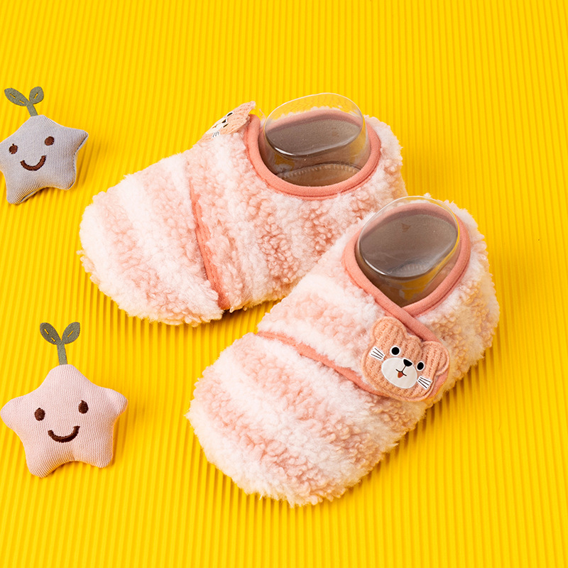 Baba beltéri cipő Velcro záródással, fleece bélés, meleg, csúszásmentes puha talppal, 12–36 hónapos korosztálynak