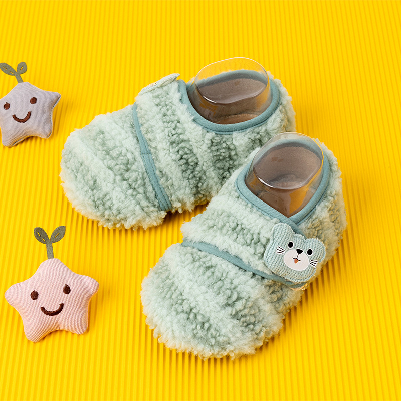 Baba beltéri cipő Velcro záródással, fleece bélés, meleg, csúszásmentes puha talppal, 12–36 hónapos korosztálynak