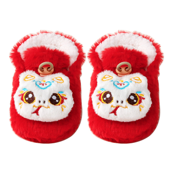 Baba melegen bélelt beltéri cipő műnyúlszőrrel, rajzolt minta, 12–36 hónap, tél, csatokkal záródó