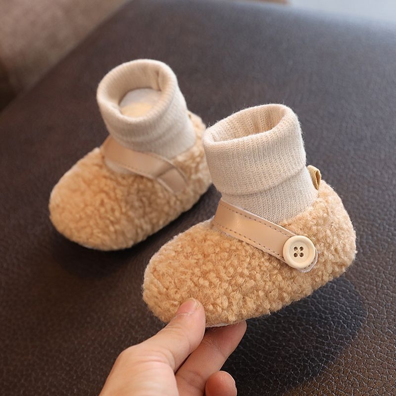 Zimske cipelice za bebe s fleec podstavom, debele i protuklizne, za 0-3-6 mjeseci, unisex, pamuk čarapice u kompletu