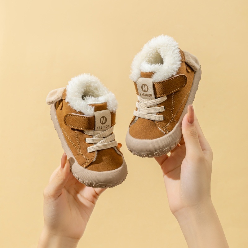 Dječje tenisice s mekanim potplatom, 2025 jesen-zima, unisex, korejskog stila, za bebe i malu djecu (12–36 mjeseci), Velcro, protuklizne, tople