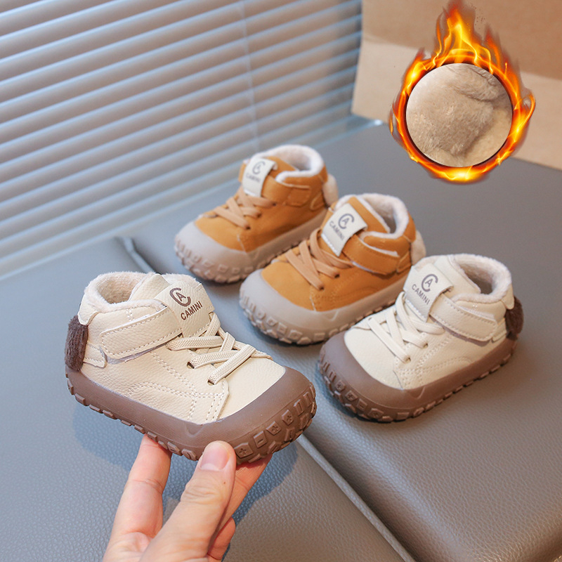 Dječje kožne tenisice za prve korake s fleec podstavom, zimske, 0-3 godine, unisex, s Velcro kopčom
