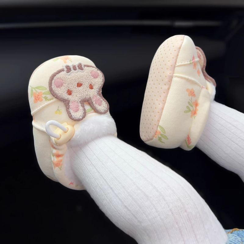 Baba első lépés cipő pamut felsőrész és pamut talp, virágos minta, elasztikus pánttal záródó