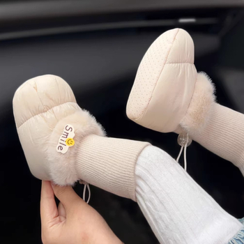 Cipő babáknak puha talppal, fleece béléses, pamut felső rész, csúszásmentes, 6–12 hónapos kor számára