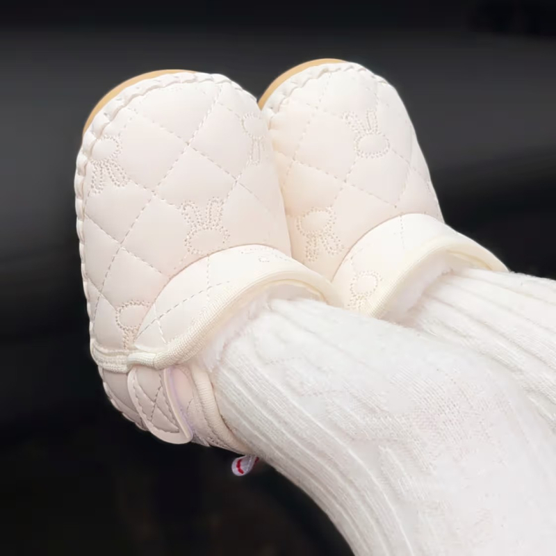 Uniszex babacipő pamutból, téli 2024, Velcro-zárás, bélelt, gumírozott talp, felső része műbőr