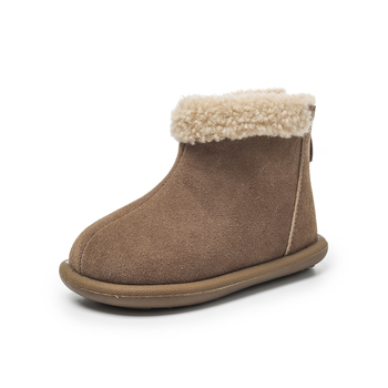 Valódi bőrből készült babacipők - uniszex, meleg, csúszásmentes puha talp, oldalsó cipzár, 12–36 hónapos korosztály, téli 2025