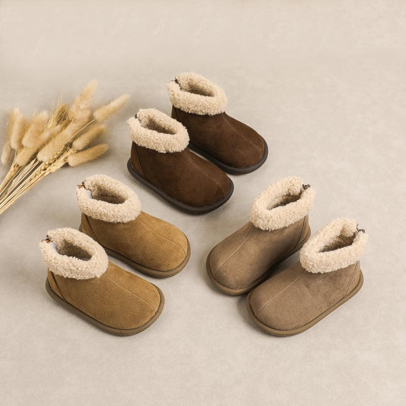 Valódi bőrből készült babacipők - uniszex, meleg, csúszásmentes puha talp, oldalsó cipzár, 12–36 hónapos korosztály, téli 2025