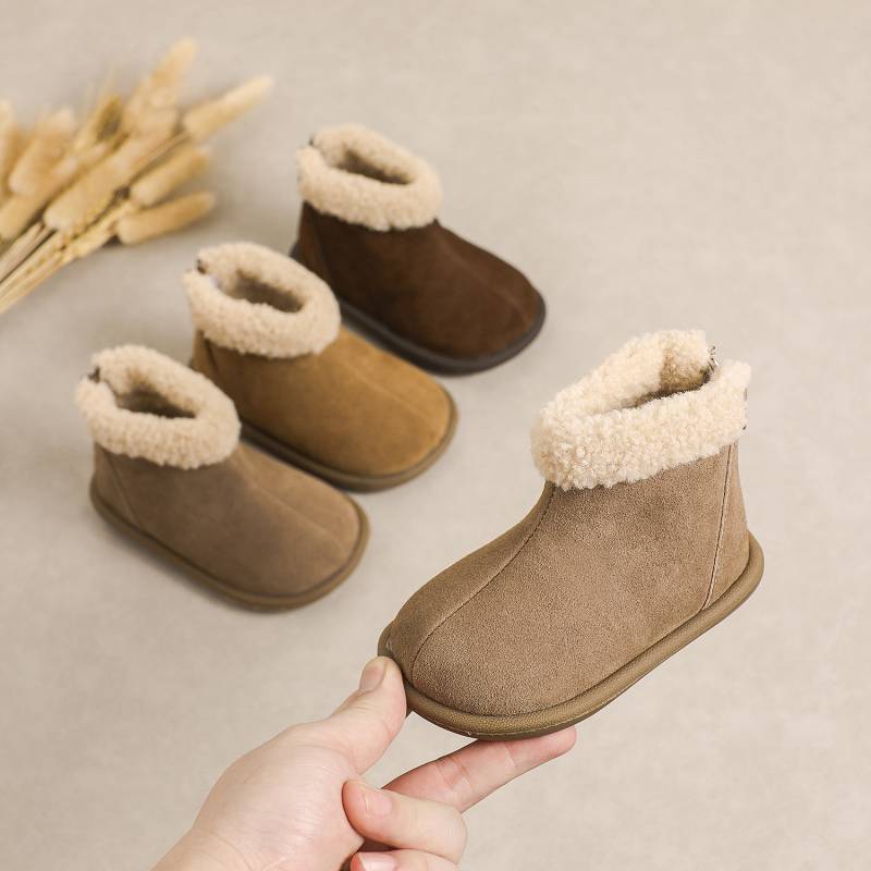 Valódi bőrből készült babacipők - uniszex, meleg, csúszásmentes puha talp, oldalsó cipzár, 12–36 hónapos korosztály, téli 2025