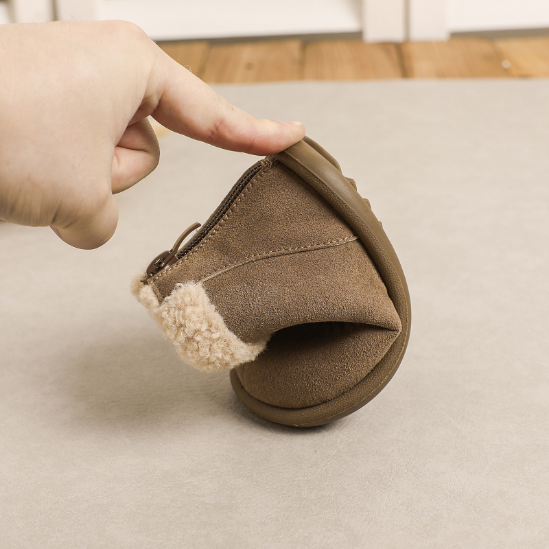 Valódi bőrből készült babacipők - uniszex, meleg, csúszásmentes puha talp, oldalsó cipzár, 12–36 hónapos korosztály, téli 2025