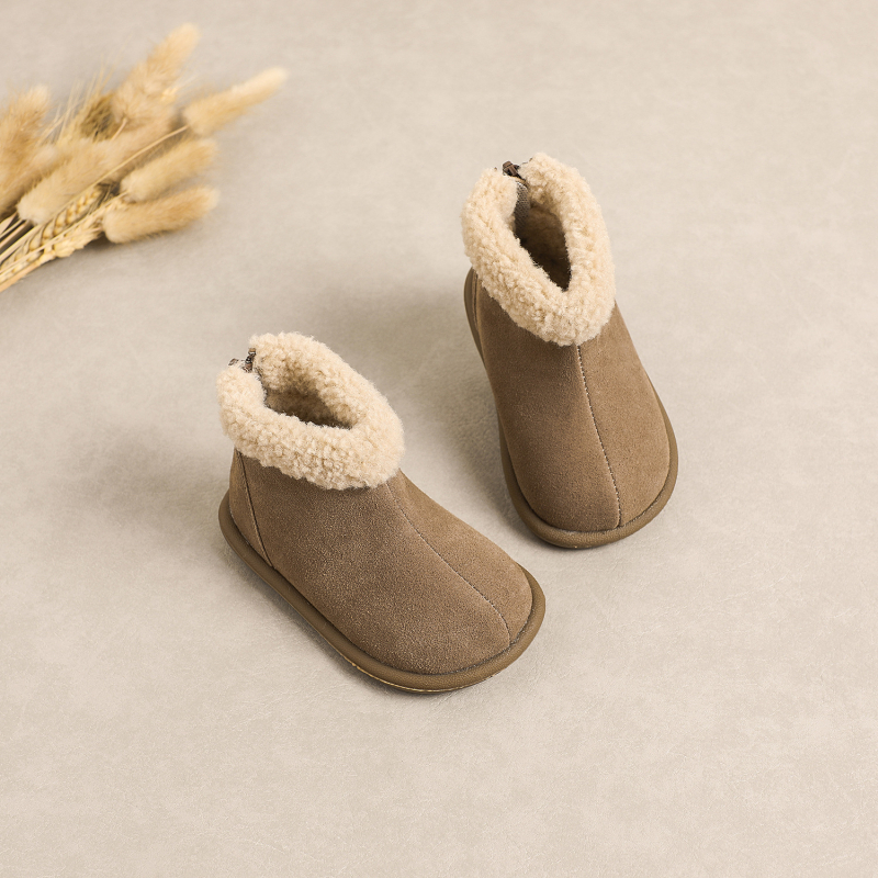 Valódi bőrből készült babacipők - uniszex, meleg, csúszásmentes puha talp, oldalsó cipzár, 12–36 hónapos korosztály, téli 2025