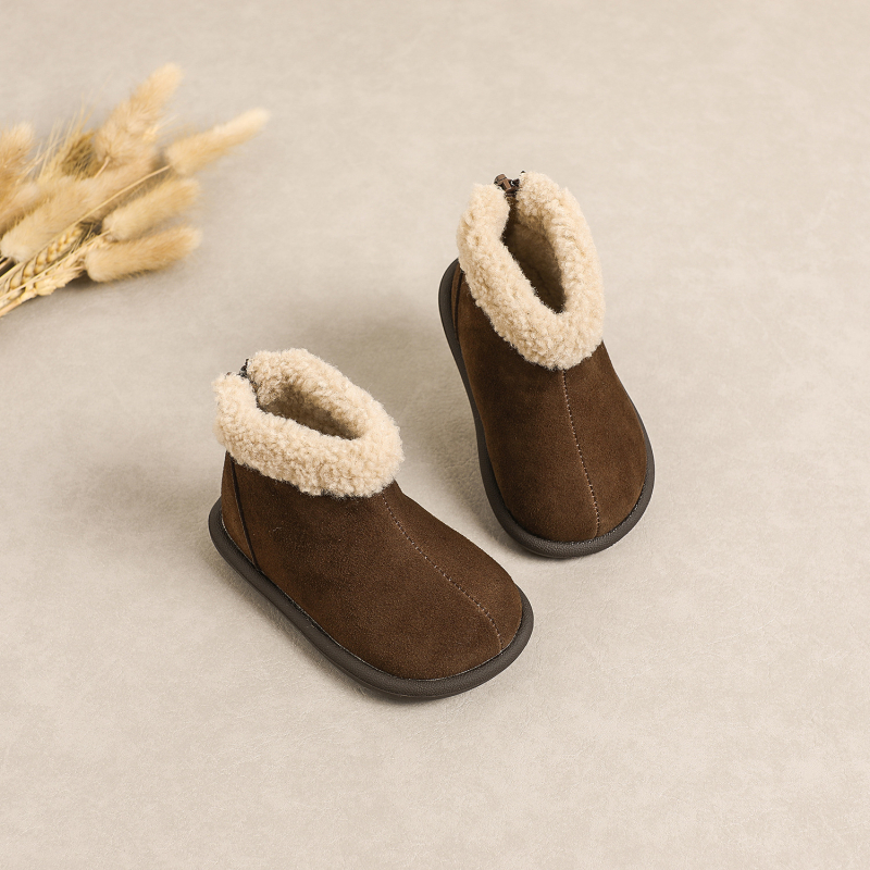 Valódi bőrből készült babacipők - uniszex, meleg, csúszásmentes puha talp, oldalsó cipzár, 12–36 hónapos korosztály, téli 2025