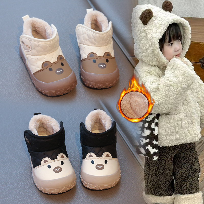 Ghete de zăpadă pentru bebeluți și copii mici – partea superioară din piele PU sintetică, impermeabile, antiderapante, căptușite cu fleece, închidere Velcro