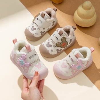 Pantofi din bumbac pentru sugari și copii mici – design desen animat, închidere Velcro, Iarnă 2025, anti-derapare și încălzire