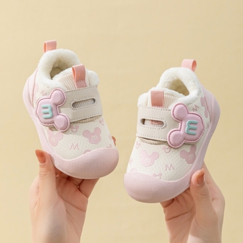 Pantofi din bumbac pentru sugari și copii mici – design desen animat, închidere Velcro, Iarnă 2025, anti-derapare și încălzire