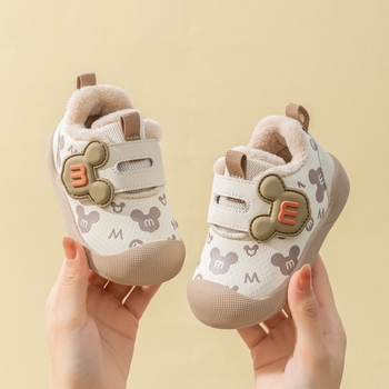 Pantofi din bumbac pentru sugari și copii mici – design desen animat, închidere Velcro, Iarnă 2025, anti-derapare și încălzire