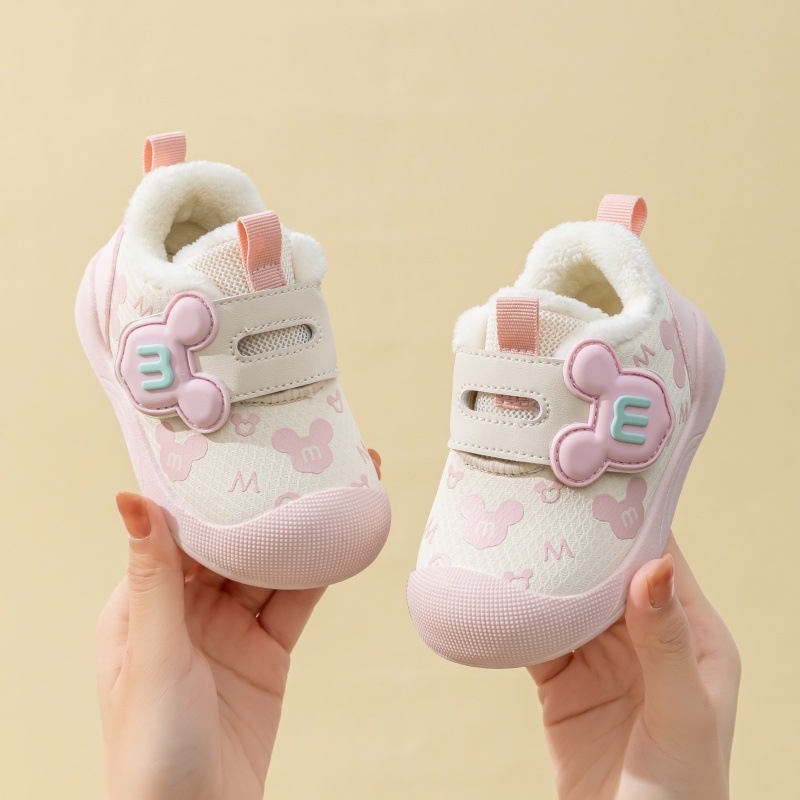 Pantofi din bumbac pentru sugari și copii mici – design desen animat, închidere Velcro, Iarnă 2025, anti-derapare și încălzire