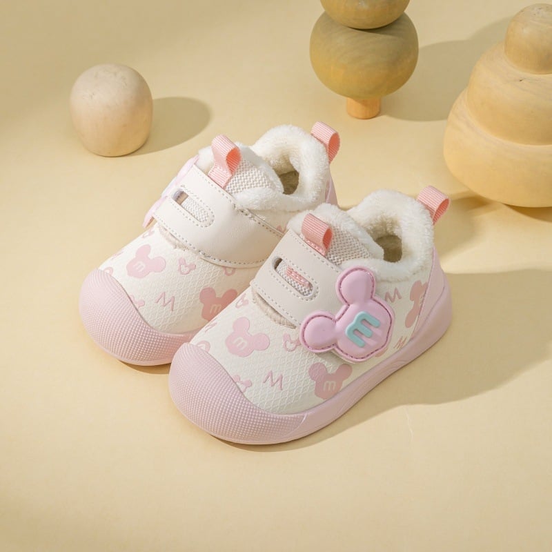 Pantofi din bumbac pentru sugari și copii mici – design desen animat, închidere Velcro, Iarnă 2025, anti-derapare și încălzire