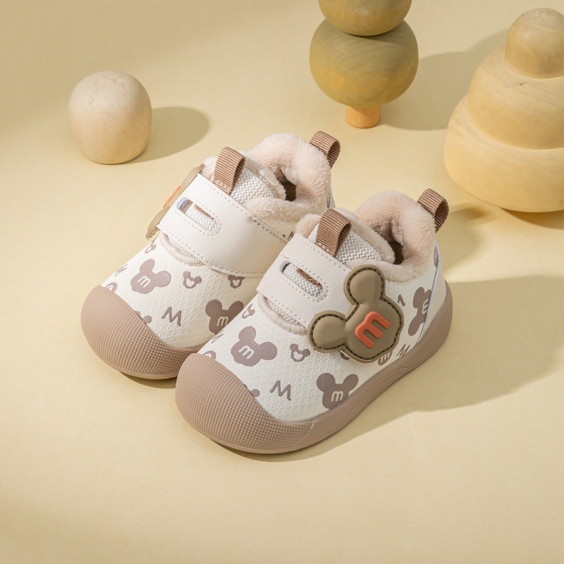 Pantofi din bumbac pentru sugari și copii mici – design desen animat, închidere Velcro, Iarnă 2025, anti-derapare și încălzire