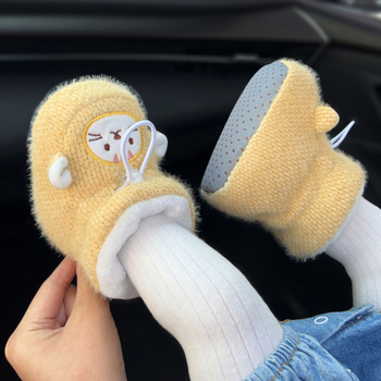 Baba pamut cipő vastag plüss béléses, csúszásmentes puha talp, lábvédelem, 6–12 hónapos korosztálynak