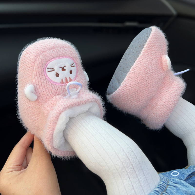 Baba pamut cipő vastag plüss béléses, csúszásmentes puha talp, lábvédelem, 6–12 hónapos korosztálynak