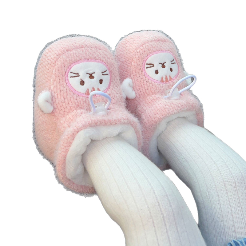 Baba pamut cipő vastag plüss béléses, csúszásmentes puha talp, lábvédelem, 6–12 hónapos korosztálynak