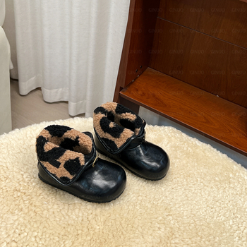 Ghete din piele pentru fete, căptușite cu fleece, închidere Velcro, talpă groasă, botine de iarnă pentru 6–36 de luni