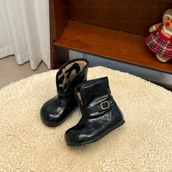 Ghete din piele pentru fete, căptușite cu fleece, închidere Velcro, talpă groasă, botine de iarnă pentru 6–36 de luni