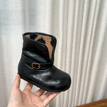 Ghete din piele pentru fete, căptușite cu fleece, închidere Velcro, talpă groasă, botine de iarnă pentru 6–36 de luni