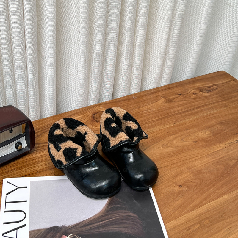 Ghete din piele pentru fete, căptușite cu fleece, închidere Velcro, talpă groasă, botine de iarnă pentru 6–36 de luni