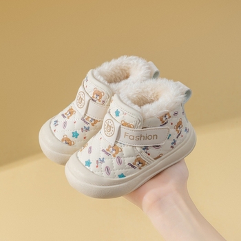 Ghete de iarnă pentru copii, partea superioară din piele sintetică, închidere Velcro, înălțime medie a botelor, căptușeală din catifea