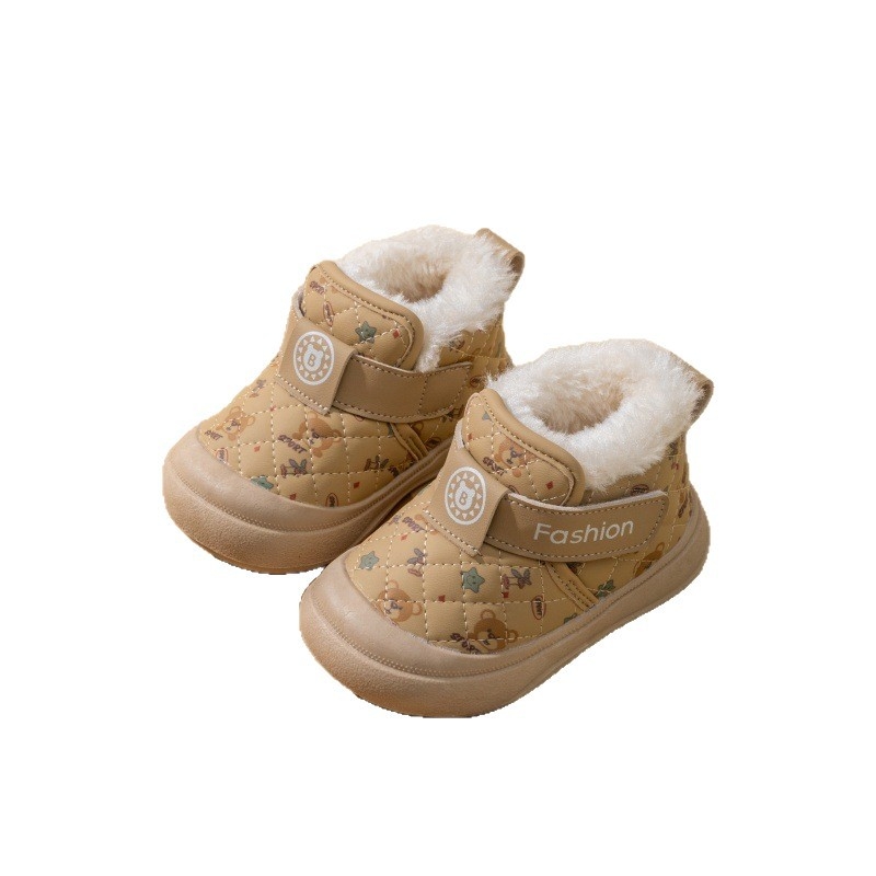 Ghete de iarnă pentru copii, partea superioară din piele sintetică, închidere Velcro, înălțime medie a botelor, căptușeală din catifea