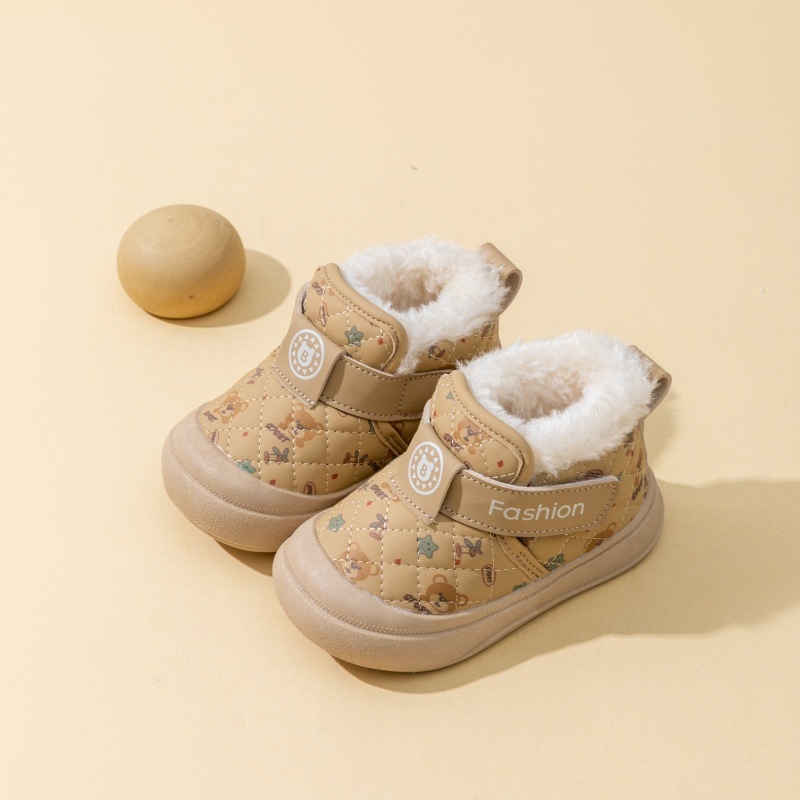 Ghete de iarnă pentru copii, partea superioară din piele sintetică, închidere Velcro, înălțime medie a botelor, căptușeală din catifea