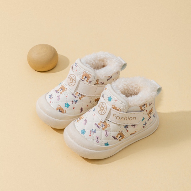 Ghete de iarnă pentru copii, partea superioară din piele sintetică, închidere Velcro, înălțime medie a botelor, căptușeală din catifea