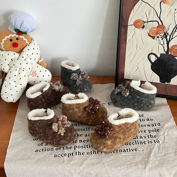 Ghete de zăpadă pentru fete, căptușite cu fleece, fermoar lateral, stil prințesă, mențin căldura