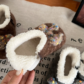 Ghete de zăpadă pentru fete, căptușite cu fleece, fermoar lateral, stil prințesă, mențin căldura